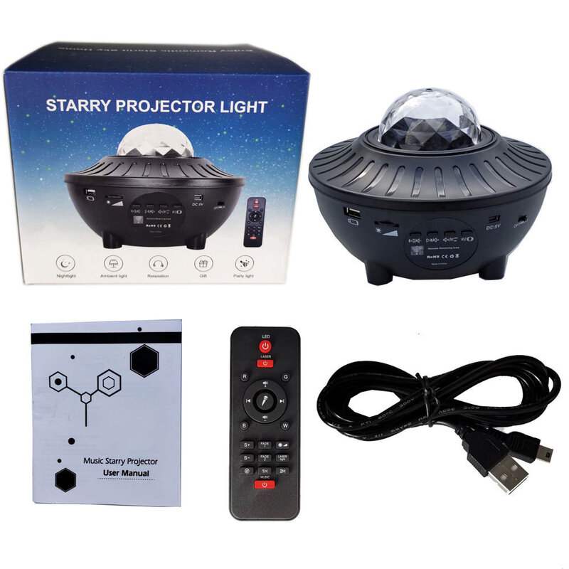 LED Starry Sky โปรเจคเตอร์ Star Ocean Wave โปรเจคเตอร์ Night Light Galaxy โคมไฟกลางคืนสำหรับเด็ก Blueteeth USB เครื่องเล่นเพลงของข...
