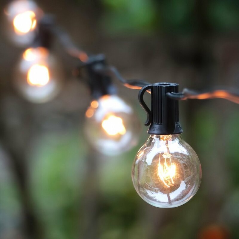 7,6 м с 25 прозрачными лампами G40, сертифицированная UL садовая лампа, теплый белый свет, для помещений и улицы, цепочка для освещения, для садово...