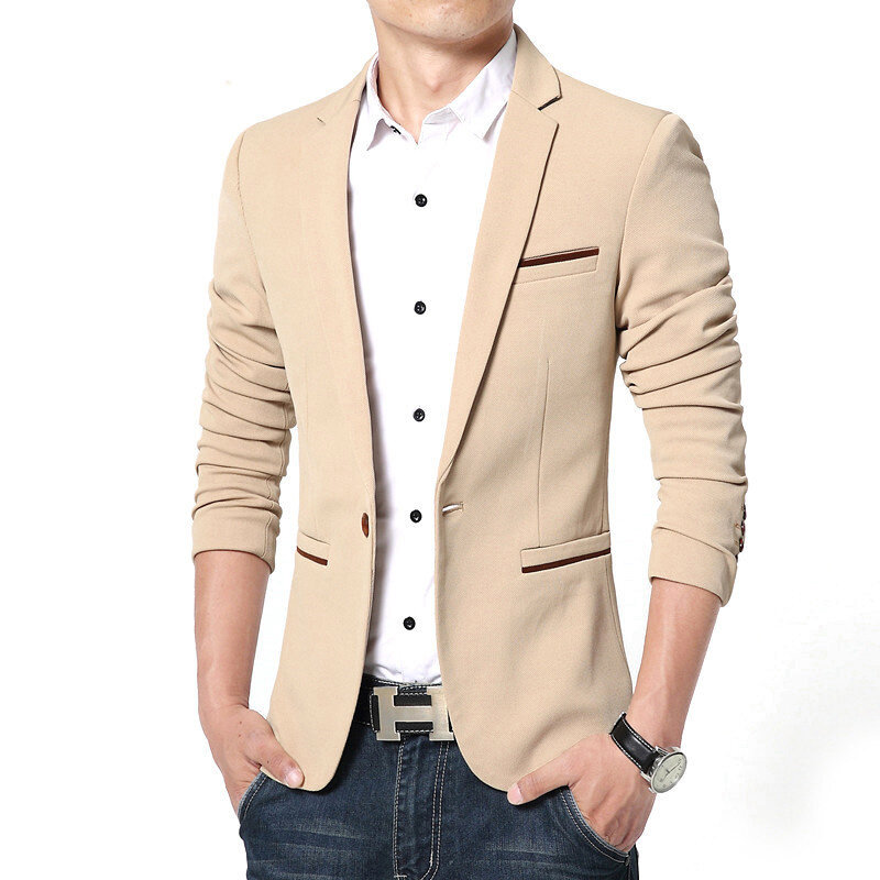 Negócios blazer men primavera outono casual algodão fino ajuste terno de luxo jaqueta masculino único botão blazer masculino plus size M-5XL