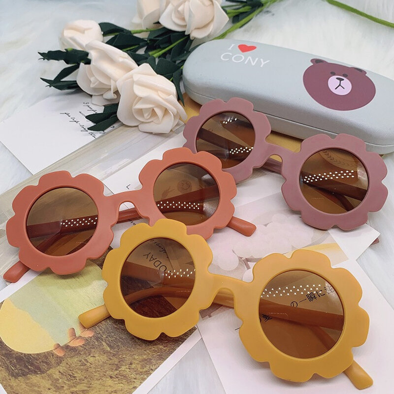 Óculos de sol redondo com flor uv400, óculos escuros para crianças pequenas, óculos de sol para meninos e meninas 2021