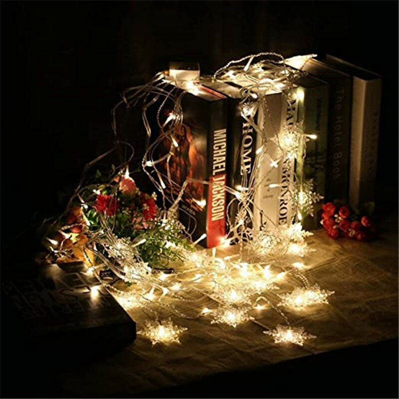 Luci natalizie 96 LED Fairy Snowflake String con 8 modalità di regolazione 3.5M impermeabile Home Window Garden Xmas Party Decoration