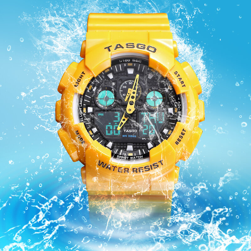 Tasgoカップルの腕時計デジタル腕時計女性のためのメンズファッションデュアルディスプレイ腕時計スポーツウォッチ防水電子アラーム時計