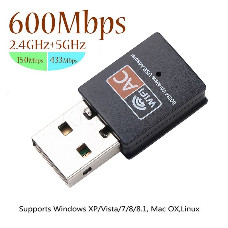 MAYTO USB Wifi Không Dây 600Mbps Mạng Ethernet Antena Thu Wifi USB LAN AC Dual Band 2.4G 5GHz Cho Máy Tính Dongle