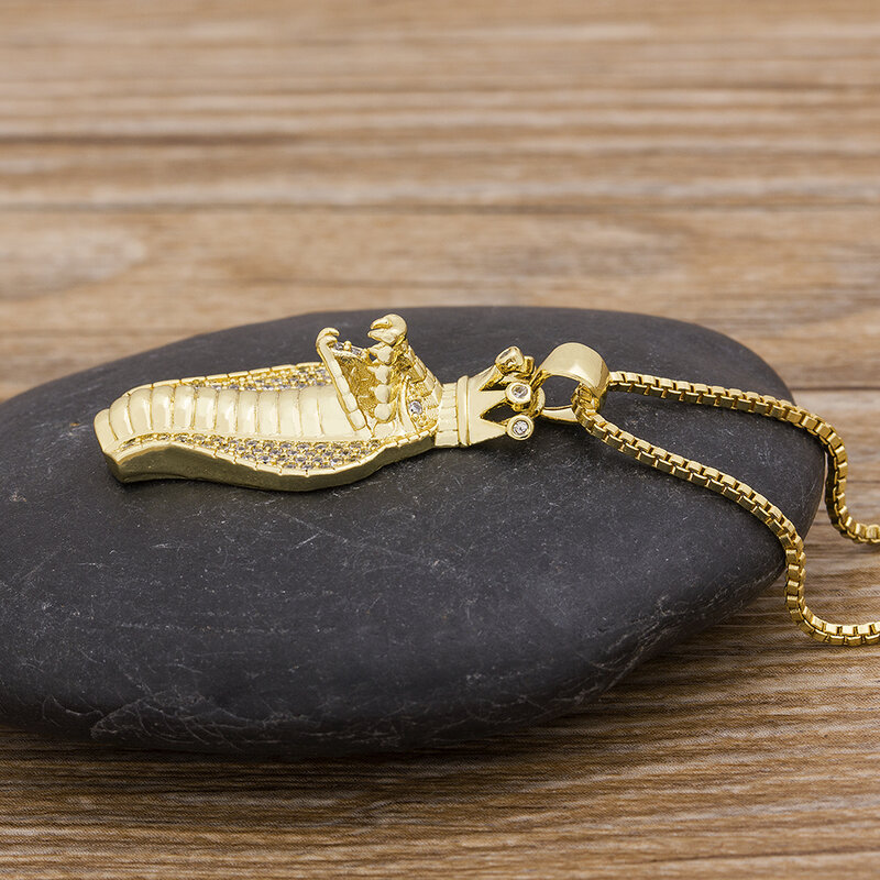 AIBEF Neue Klassische Maß Schlange Cobra Anhänger Halskette Für Frauen/Männer Punk Stil Gold Kupfer Zirkon Kette Krone schmuck Geschenk
