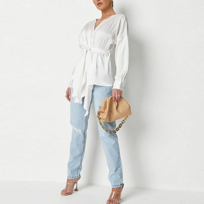 EFINNY-Blusa blanca de manga larga para verano y otoño, camisa elegante de talla grande para mujer