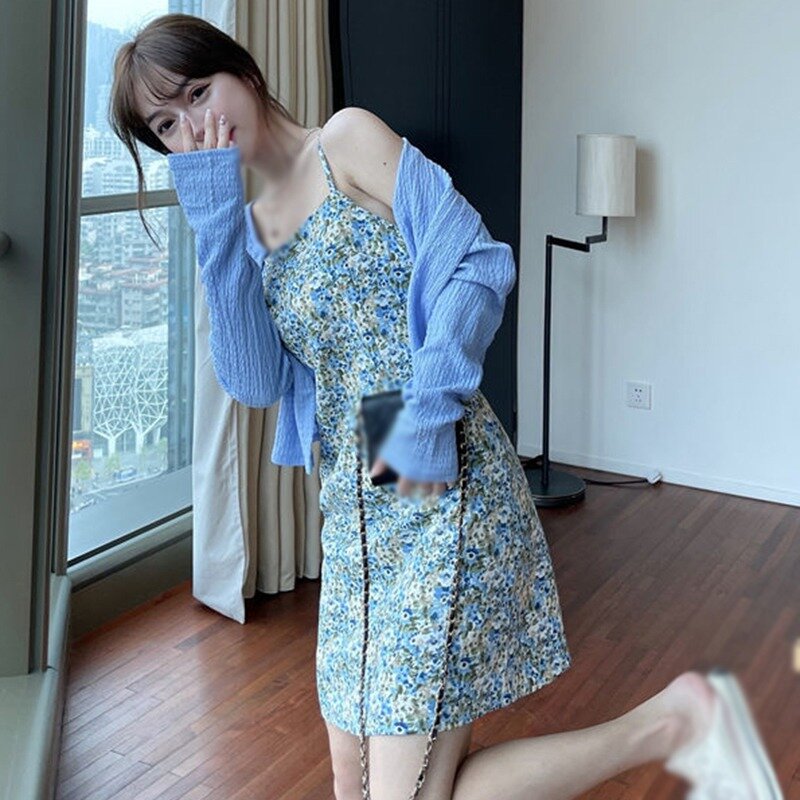 2021 EFINNY Korean Fashion Women Floral Print  Dresse Sexy Vestidos Summer Dress Beach Wear