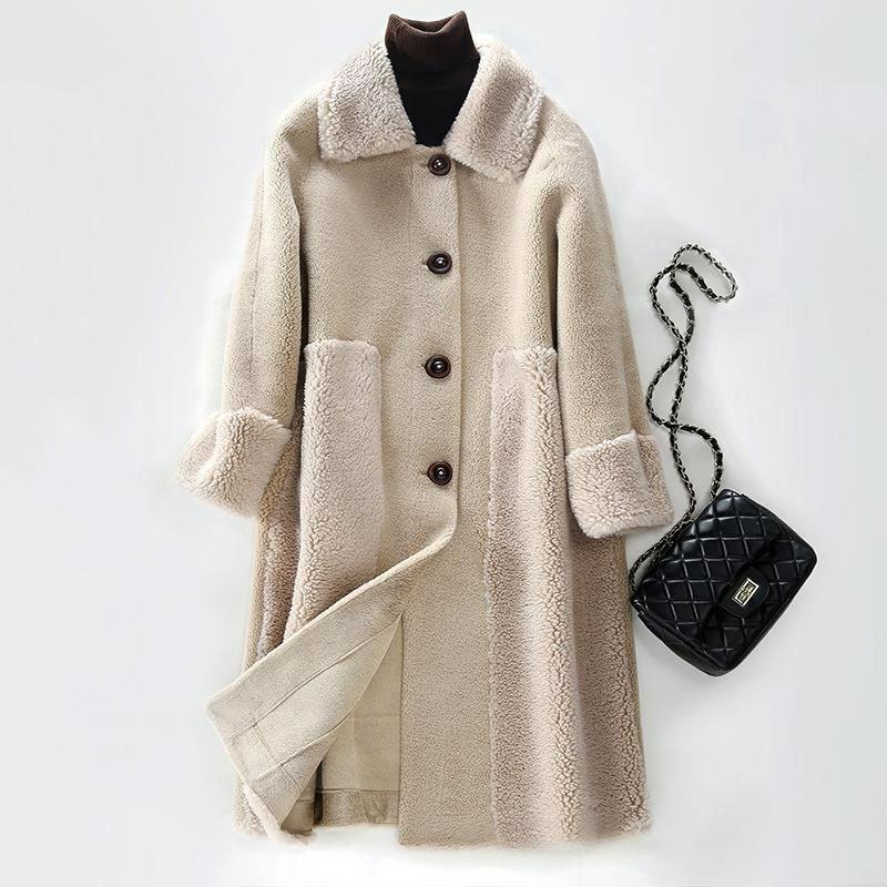2021 casaco de pele do falso do inverno macio natural ovelha shearing lã jaqueta de pelúcia feminina genuína pele de cordeiro forrado moda novo casaco
