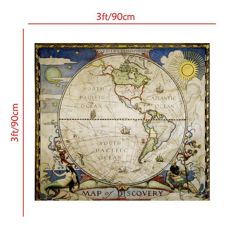 Mapa decorativo de estilo medieval 90x90cm., mapa mundo simples, não desbota para crianças e crianças.