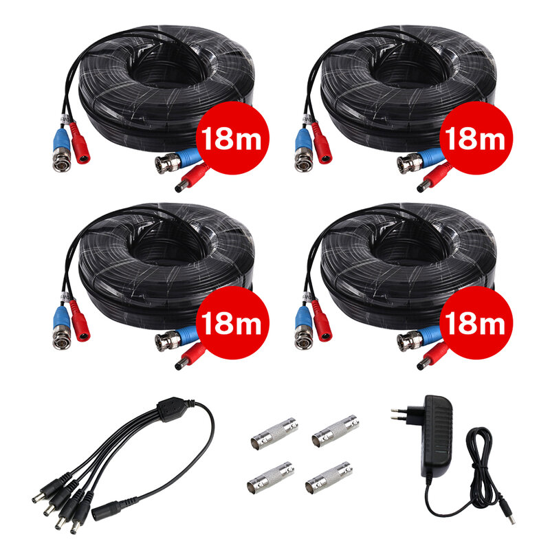 4PCS 18m60ft CCTV Cable BNC & DC Plug Video Power Cable with DC 12V for 4 wired AHD camera Video Surveillance System Accessories
