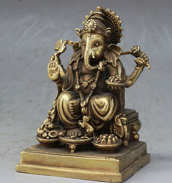 Dekoracja z brązu czysty mosiądz dobra wartość szczęście buddyzm tybetański Fane brąz Ganapati Ganesh bóg Ganesha słoń posąg buddy