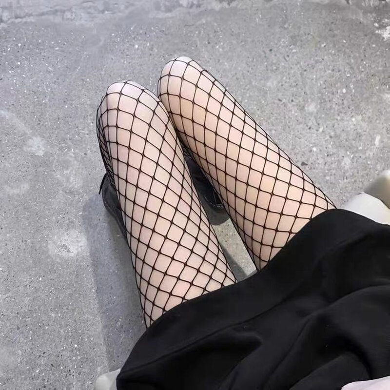 Pantimedias negras de rejilla Punk para mujer, medias sexys de cintura alta, calcetines de punto para fiesta y Club, medias largas de malla