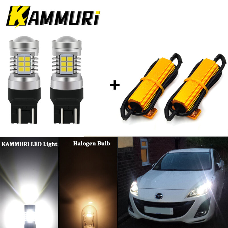 KAMMURI White W21/5W LED CANBUS No Error 7443 T20 W21 5W LED Bulb for 2009-2016 Fiat 500 led Day DRL Daytime Running Lights