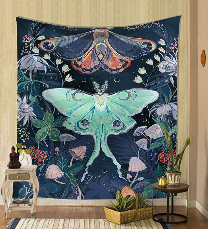 Fondo psicodélico de mariposa Simple, tela para decoración del hogar, tarot, 95x73cm