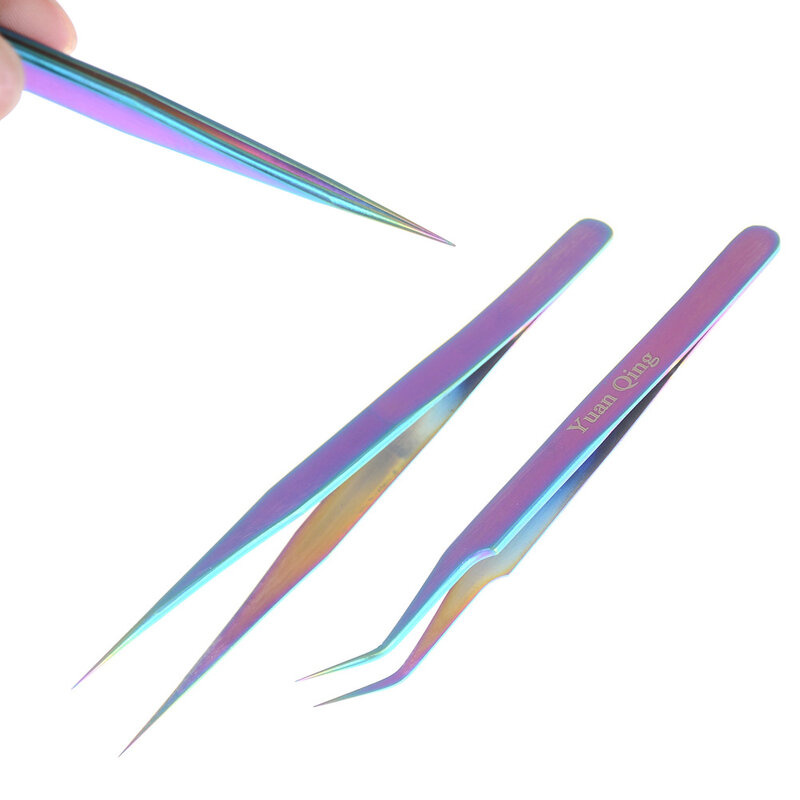 스테인레스 스틸 트위저 레인보우 다채로운 라인석 피커 도구, 직선 또는 곡선 핀셋, DIY 전자 도구 수리 도구