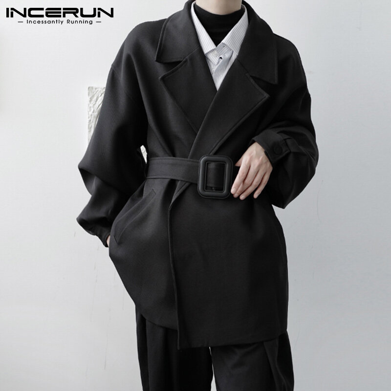 ハンサムな男性のハンサムトレンチ長袖2021トップス固体スーツシャツ男性上着ファッションジャケットコートS-5XL incerun