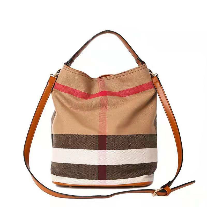 유럽과 미국 여성 가방 같은 고품질 캔버스 체크 가방 버킷 유형 단일 어깨 휴대용 메신저 가방