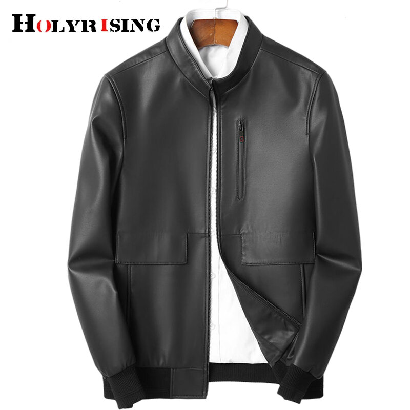 3XL Sheepskin Slim Jackets For Men Black Genuine Leather Bomber Outwear Stand Collar Veste Homme Zipper Natural blouson 19824