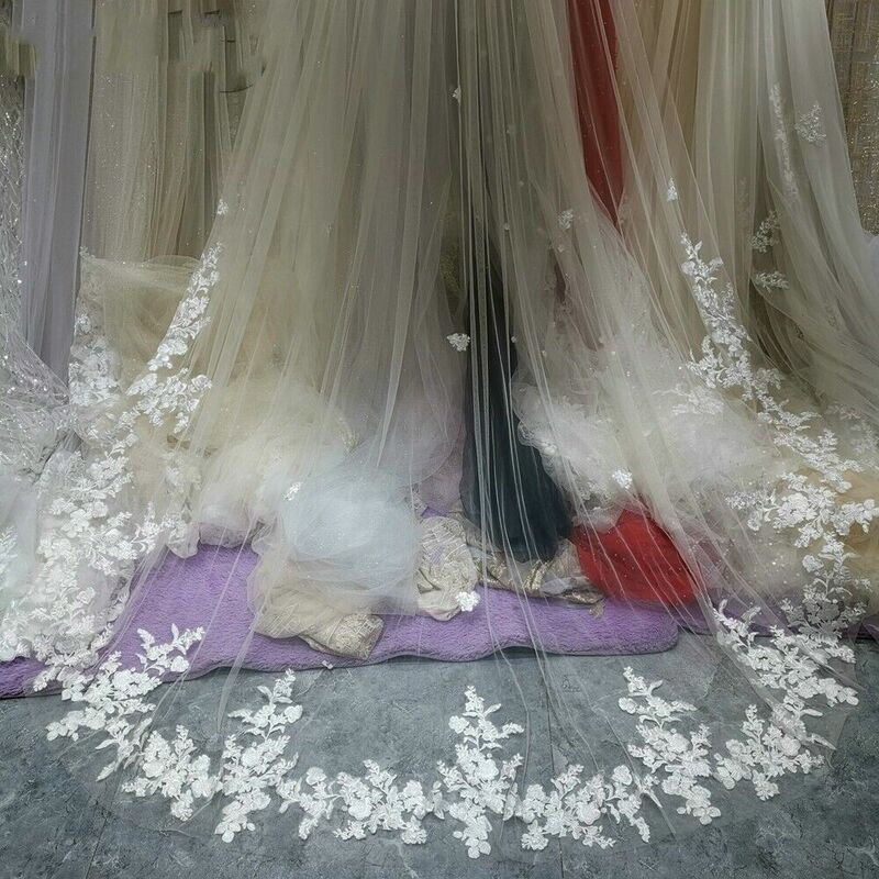 White/Ivory Wedding Veil 8m Long Lace Mantilla Cathedral Bridal Veils with Comb Wedding Accessories Veu De Noiva