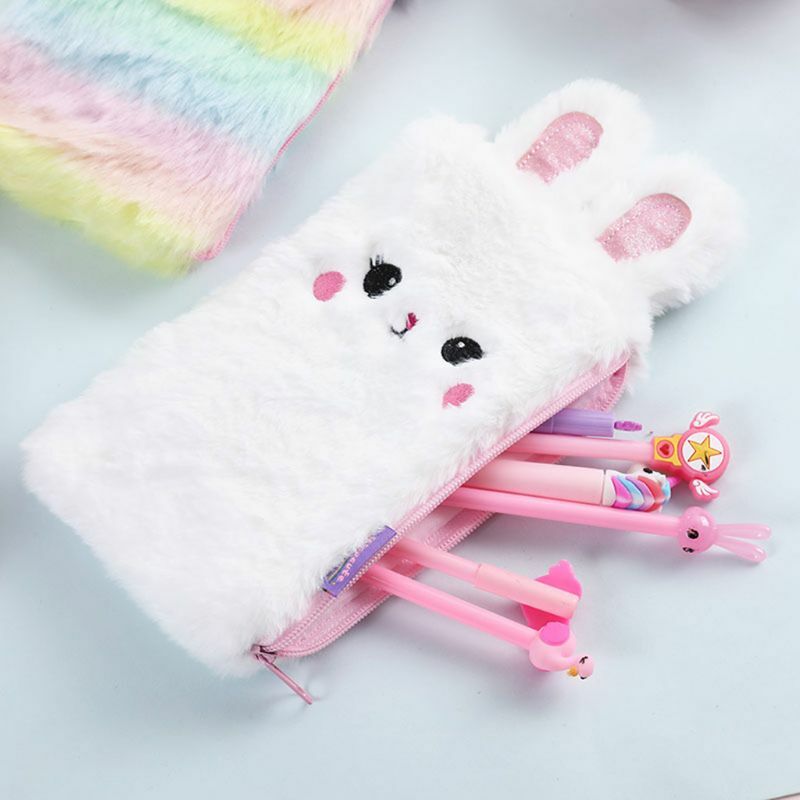 Kawaii Plush Rabbit Bunny Pencil Bag Pen Case Makeup Pouch Coin Purse Storage 