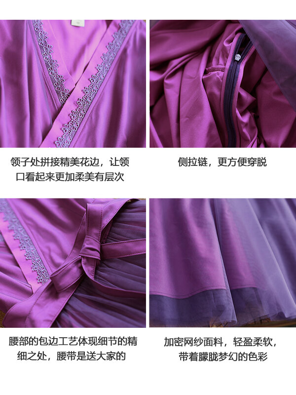 Cotton hemp vintage mesh dress female summer 2020 new thin purple French dress slim temperament waist