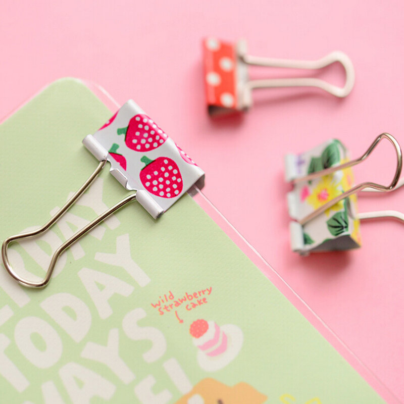 Flower Printed Metal Binder Clips Notes Letter Paper Clip Office Supplies Random Style 6 Pcs/lot Fresh Styles