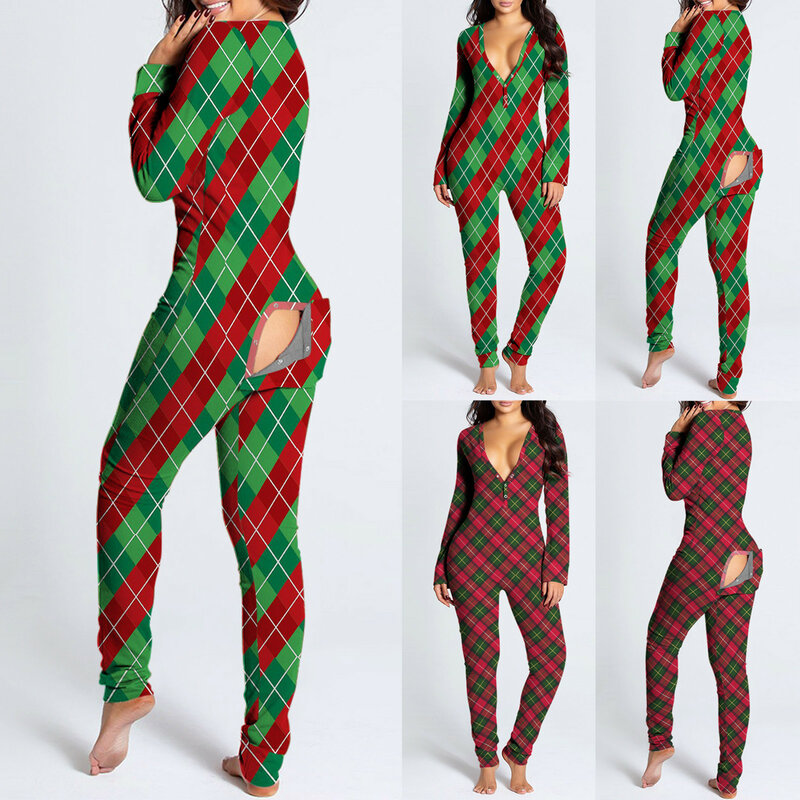 Sexy Frauen overall Weihnachten Ausschnitt Funktionale Zugeknöpft Klappe Pyjamas Club Taste Design Plunge Lounge Overalls Body Sleepwe
