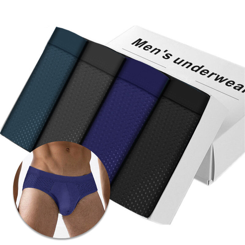 CMENIN 4 stks / partij Ademend Mesh Heren Ondergoed Slips Heren Bodysuit Mannelijke Comfortabele Effen Slips Onderbroek voor Mannen Korte 2021