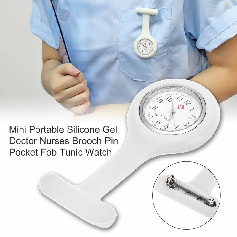 Mini relógio de bolso de enfermeira, relógio portátil de silicone em várias cores com pingente de pino, broche em 5 cores 2020