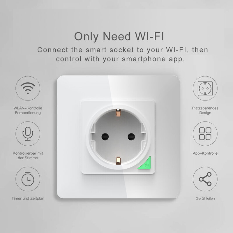 WiFi DE Smart Socket Freely Removable&Detachable from Wall Plate Smart Life Tuya App Remote Control Work with Alexa Google Home