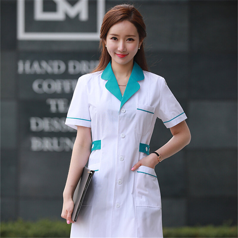 11 estilo uniforme de laboratório para mulheres uniformes de trabalho wear farmácia casaco branco traje feminino spa salão de beleza longo casaco vestido