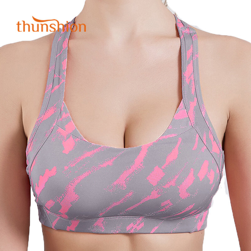 THUNSHION 812 Breathable and Quick-drying Sports Bra Cross Back for Women Clothes Gym Fitness Shockproof Push Up Seamless Top
