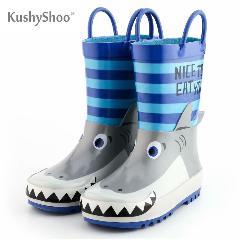 KushyShoo-Botas de lluvia impermeables para niños, botines de goma con estampado de tiburón de dibujos animados en 3D, Kalosze Dla Dzieci
