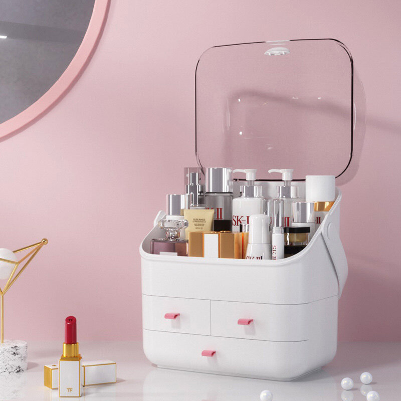 Kosmetik Lagerung Box Drei Schicht Schublade Make-Up Schmuck Organizer Desktop Lippenstift Nagel Öl Container Schönheit Kosmetische Fall