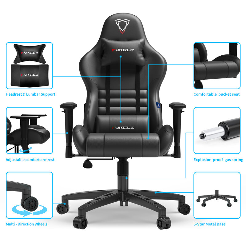 Furgle – chaise de bureau ergonomique inclinable en cuir PU, mobilier de Gaming, confortable, pour dormir