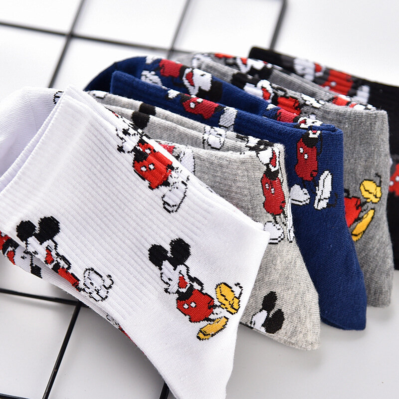 Calcetines de tubo de dibujos animados para niño y niña, medias de Mickey, Minnie y Minnie mouse, informales, color blanco, 1 par, nueva figura de Anime de Disney