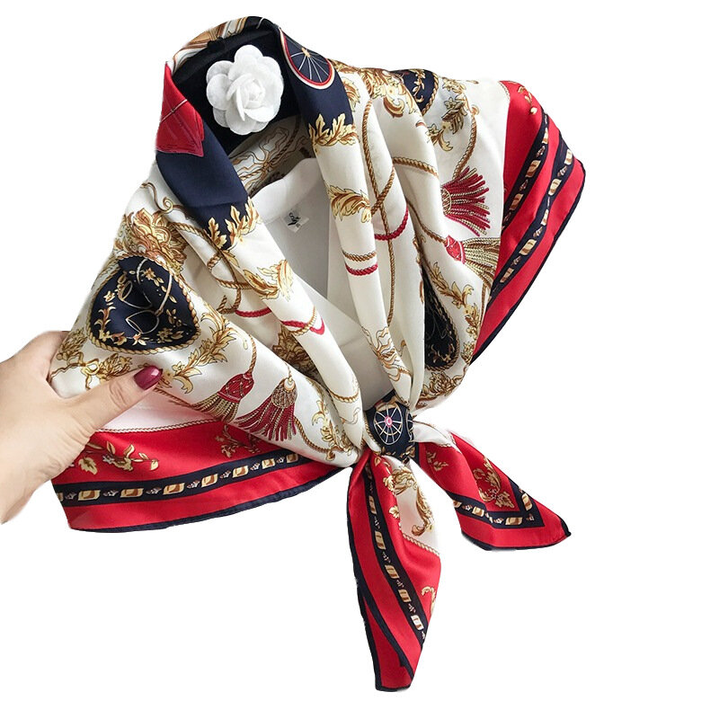 Шелковый большой квадратный шарф, женский тонкий шарф на весну и осень, модный шарф из 100% шелка, женский шарф