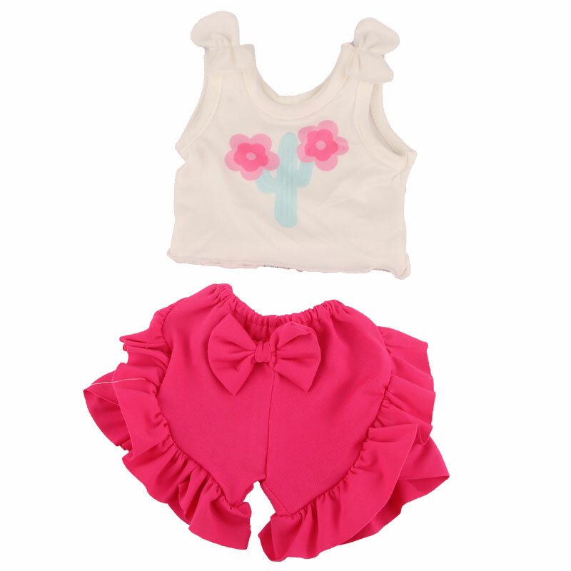 Ropa de Cactus para muñeca americana de 18 pulgadas, pantalones cortos de encaje con lazo rojo rosa + camiseta, traje para bebé recién nacido de 43cm, muñecas DIY para niña
