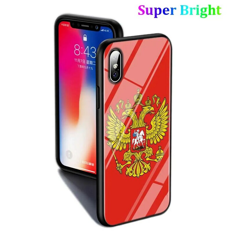Black Cover Russia Flag national emblem for iPhone 11 11Pro X XR XS Max for iPhone 8 7 6 6S Plus 5S 5 SE Glossy Phone Case