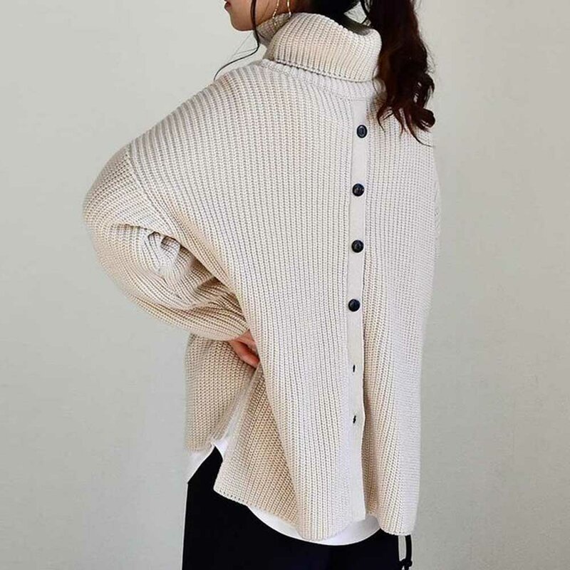 Suéter de cuello alto para mujer, Tops de invierno de Color sólido, moda coreana, informal, suelto, cálido
