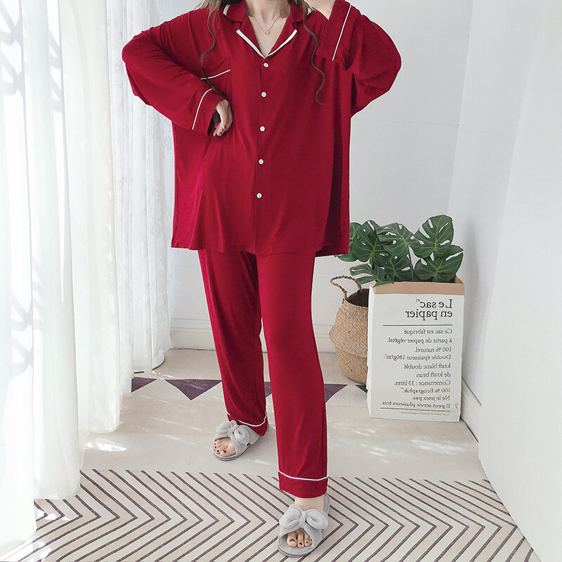 High-End Europese En Amerikaanse Eenvoudige Plus Size Modale Pyjama Pak Lange Mouw Vest Homewear Lente En Herfst Vrouwen 'S Vet
