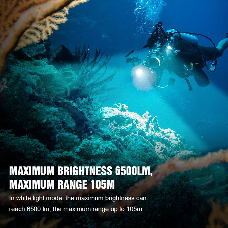 Trustfire df50 luz de mergulho de vídeo 6500 lumens subaquática fotoraphy 100m iluminação alta brilhante led tocha lanterna