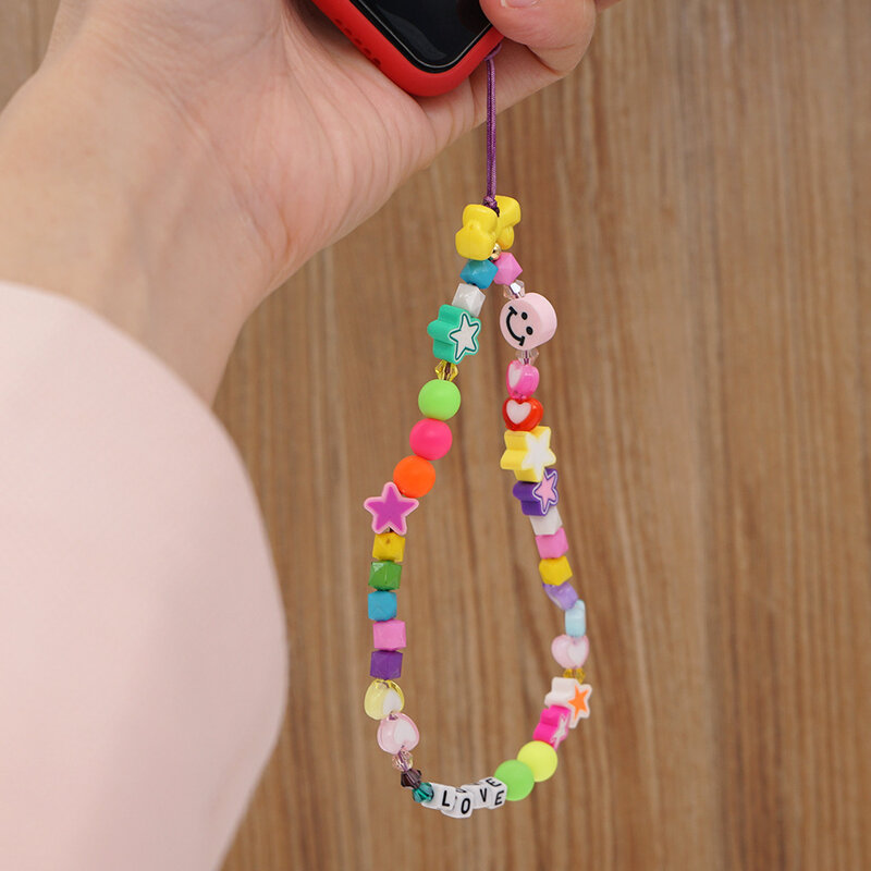 2021 nova cinta do telefone móvel cordão colorido sorriso pérola cerâmica macia corda para telefone celular caso pendurado cabo para mulher