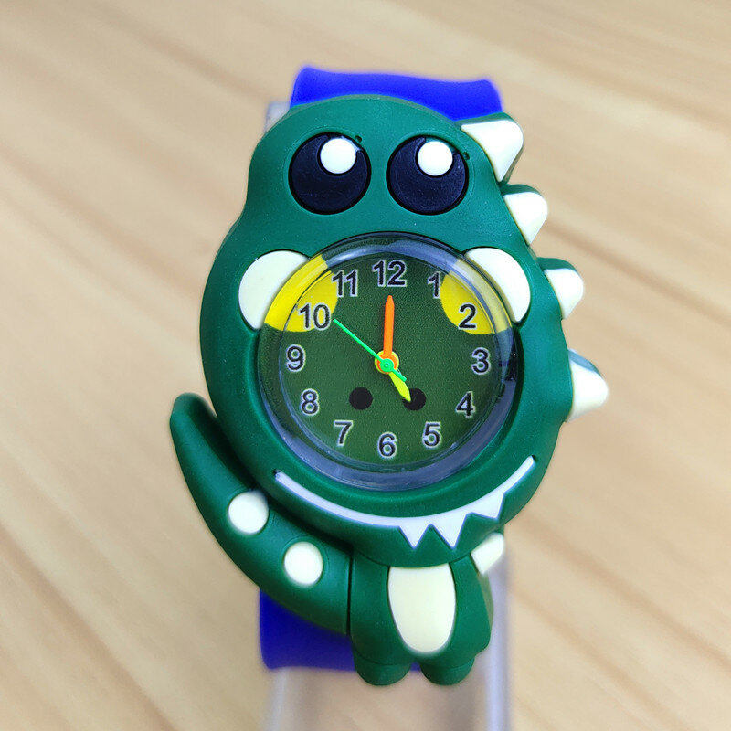 4色恐竜形状クォーツ子供の時計ボタンなしタッピングボーイズガールズベビー腕時計子供の誕生日ギフト履修時間
