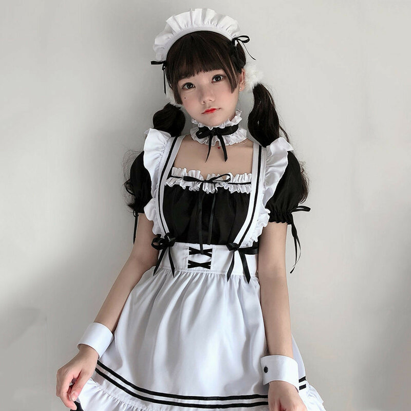 Disfraz de Lolita Maid para niñas y mujeres, traje negro bonito de sirvienta, espectáculo de animación, traje japonés, ropa de vestir, 2021