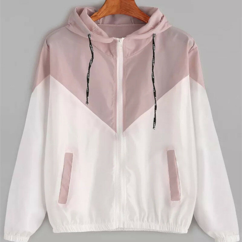 Moda 2021 jesień Quick Dry kurtki damskie płaszcze wiatrówka ochrona przed słońcem kolor patchworku Zipper cienkie letnie ubrania damskie