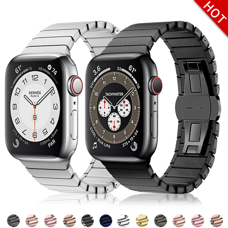 Pulseira de aço inoxidável para apple watch 6se5, 44mm, 40mm, iwatch, 42mm/38mm, fecho borboleta, metal, relógio inteligente 4321