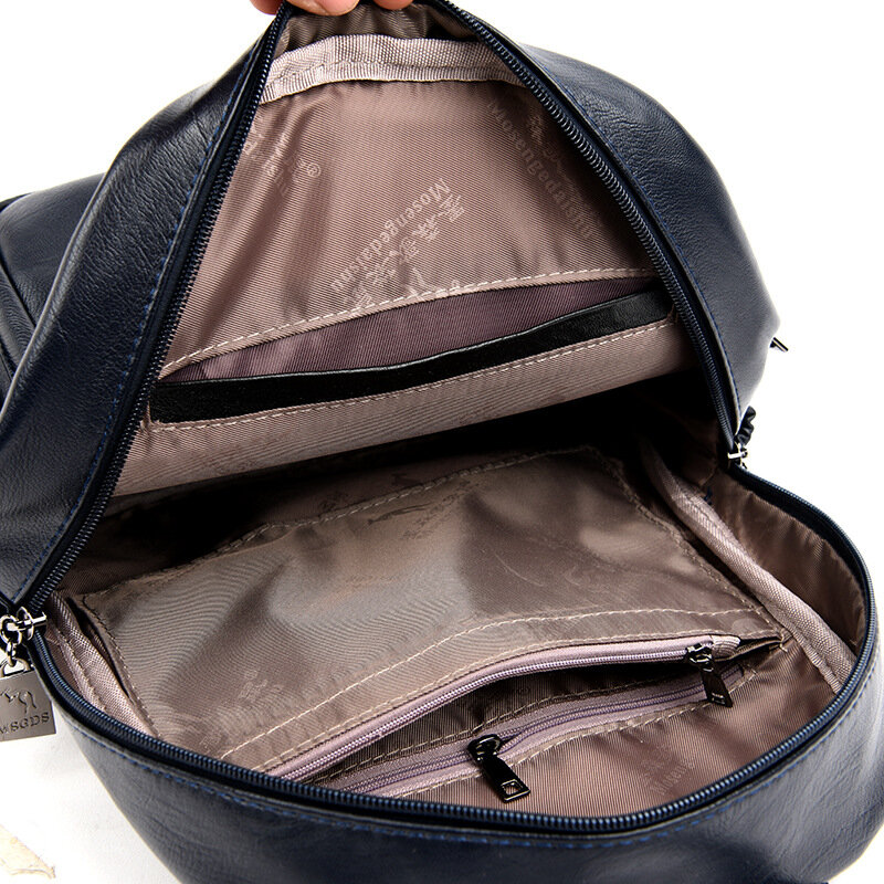 Moda duplo zíper mulheres mochilas marca de luxo mochila escolar tor adolescente meninas de couro macio senhoras mochila de viagem mochila