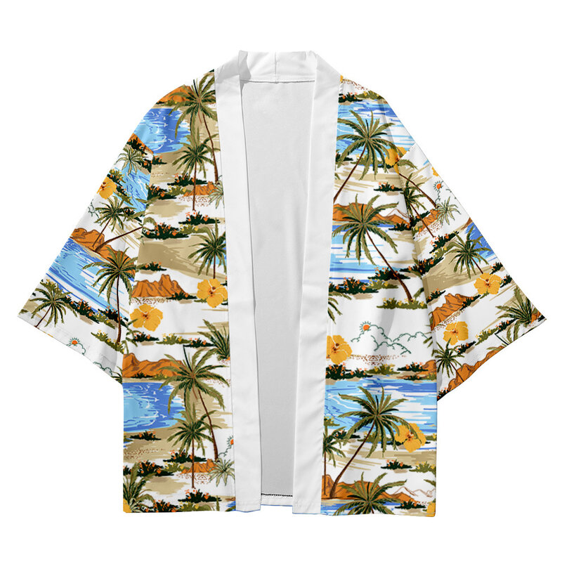 Pakaian Kimono Pria Kostum Samurai Yukata Haori Kardigan Pria Kimono Pantai Hawaii Musim Panas Jaket dan Celana