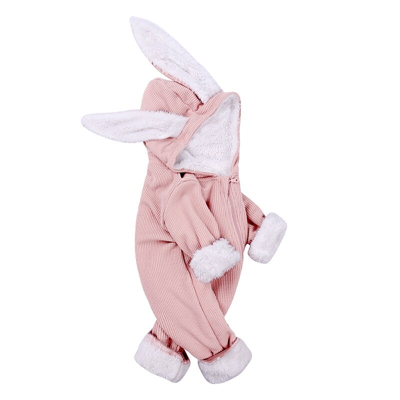 Jesienne ubranka niemowlęce na zimę zestawy nowonarodzone dziecko chłopcy dziewczęta uszy króliczka Romper ubrania z długim rękawem królik ogólnie Zip ciepły kombinezon