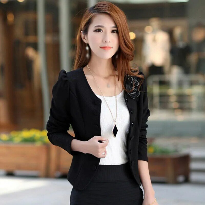 Женские короткие куртки размера плюс, осенние модные повседневные Черные белые куртки, женские облегающие пальто, топы M-3XL